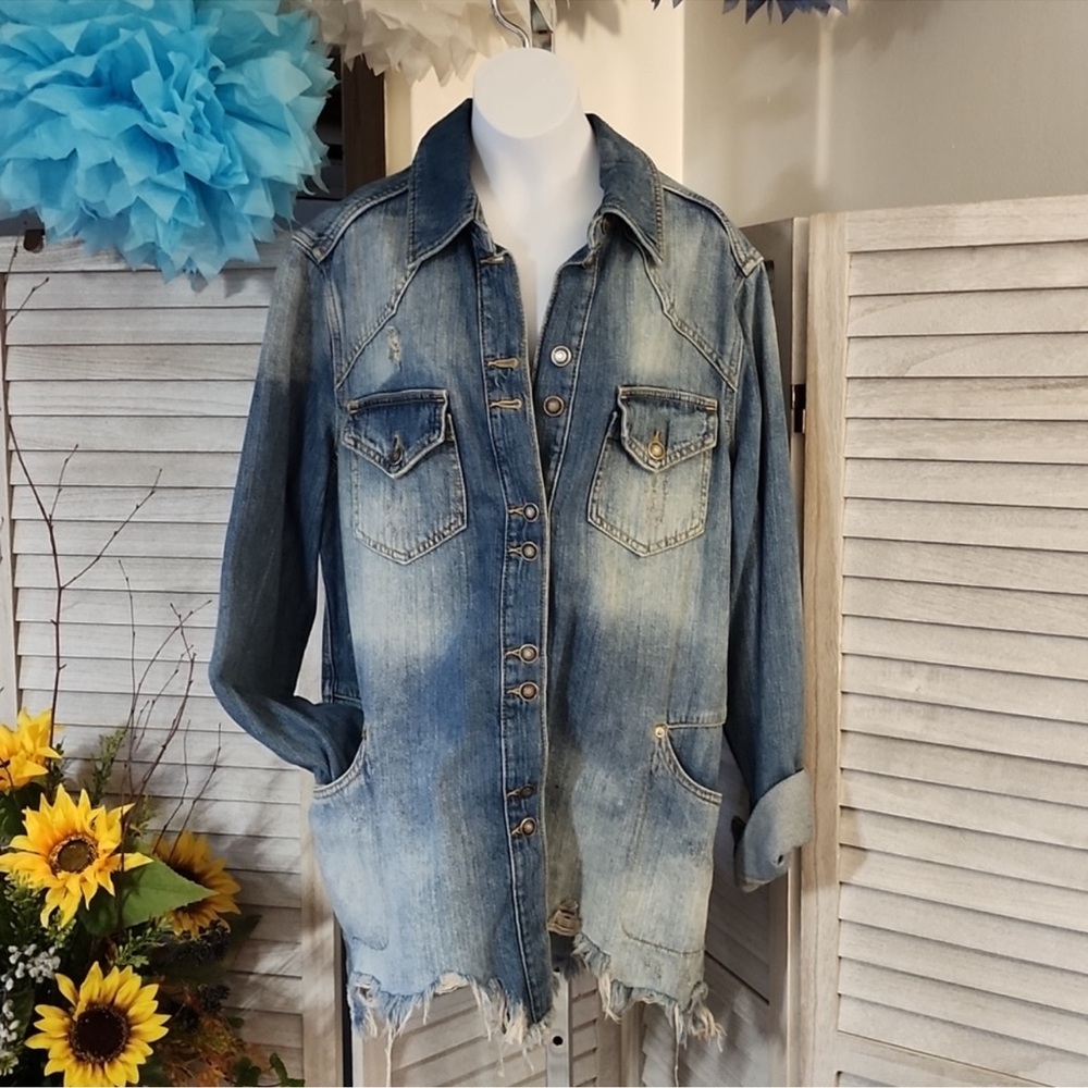 Distressed Denim Free People Jacket small